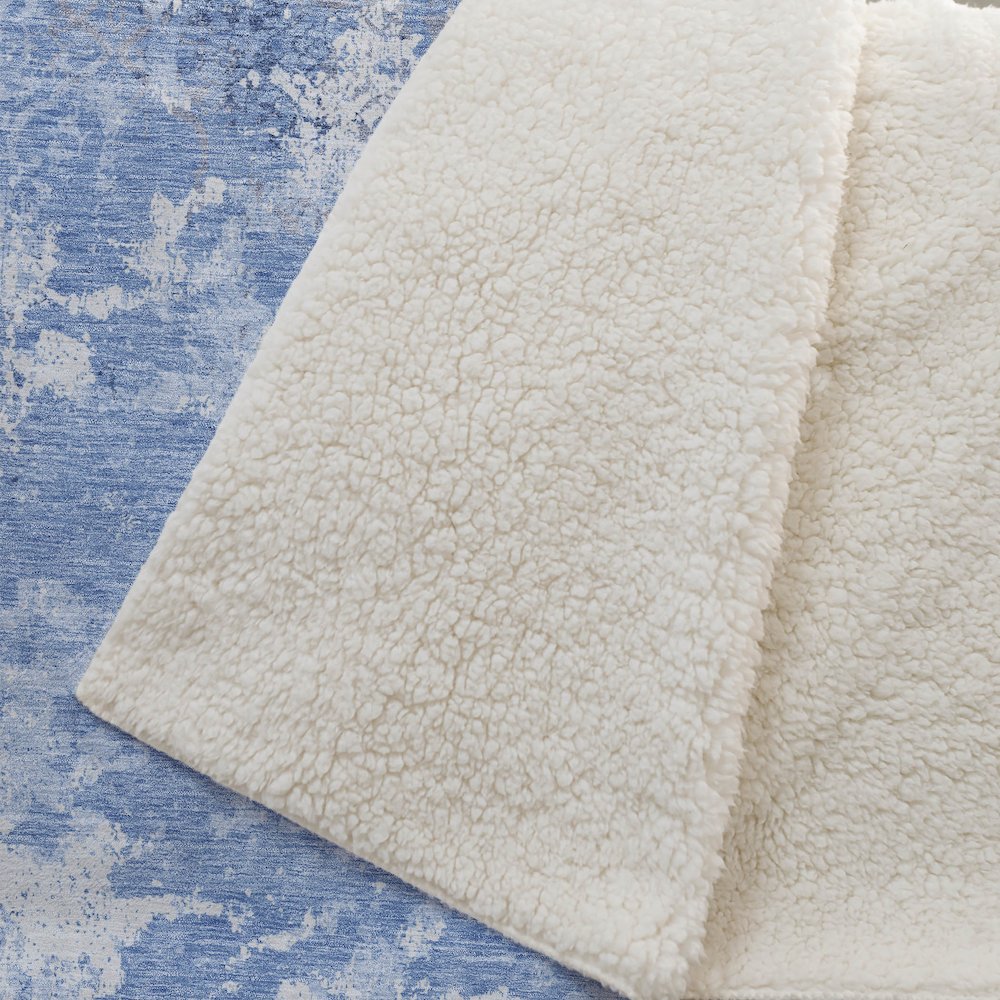 Premium Machine Washable ASB769 Blue 50" x 70" Sherpa Throw Blanket. Picture 2
