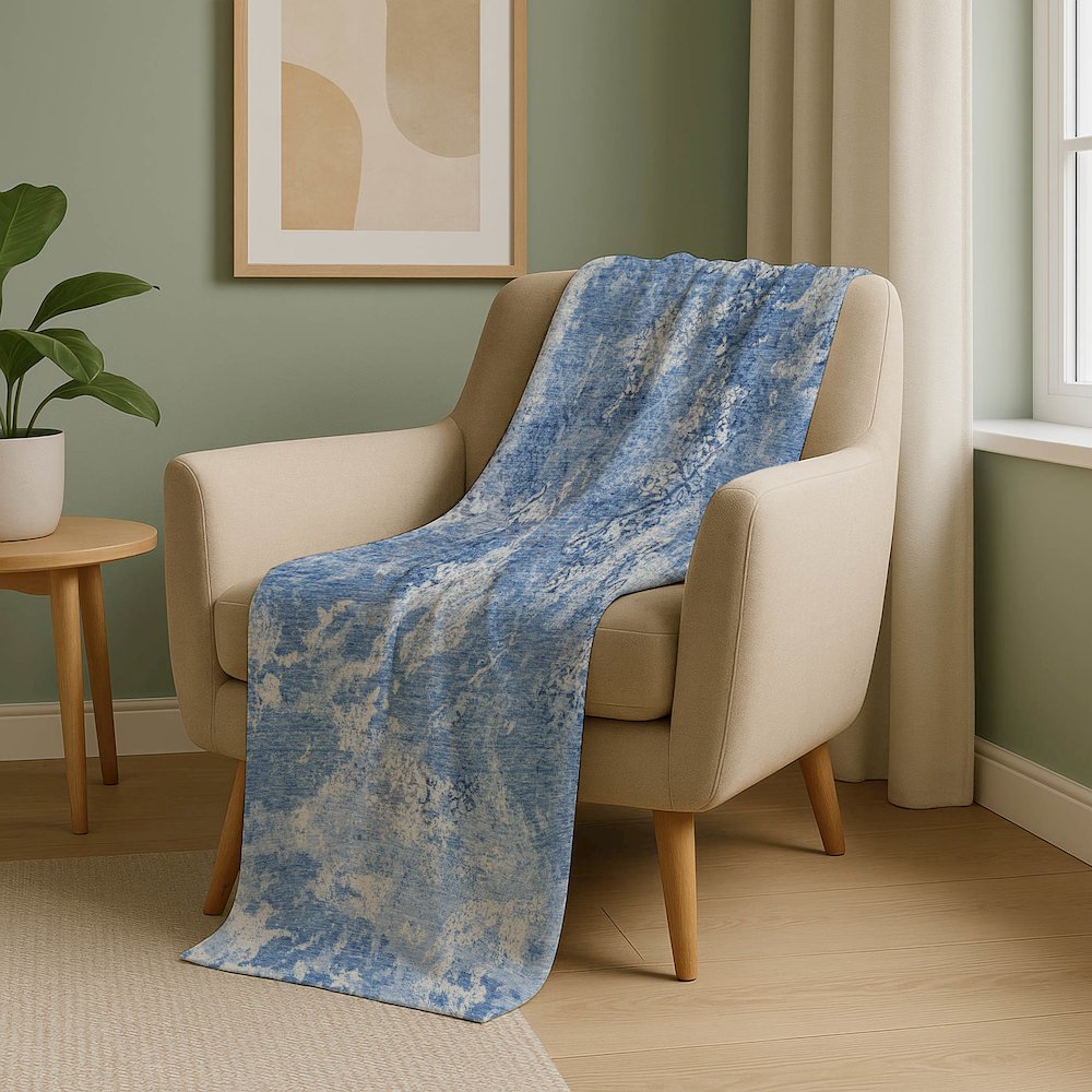 Premium Machine Washable ASB769 Blue 50" x 70" Sherpa Throw Blanket. Picture 5