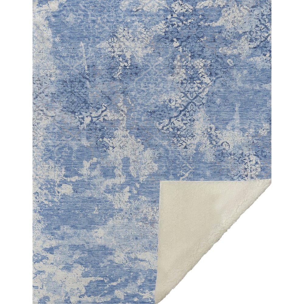 Premium Machine Washable ASB769 Blue 50" x 70" Sherpa Throw Blanket. Picture 1