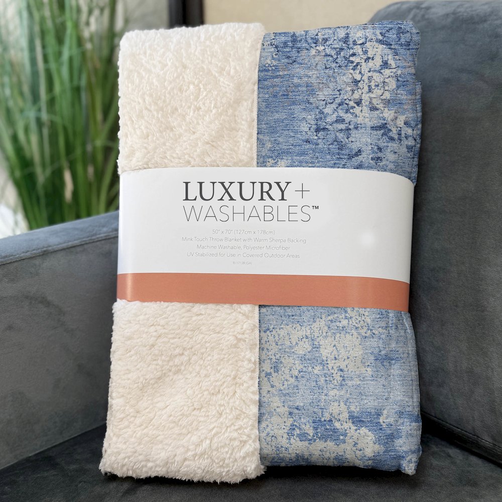 Premium Machine Washable ASB769 Blue 50" x 70" Sherpa Throw Blanket. Picture 3