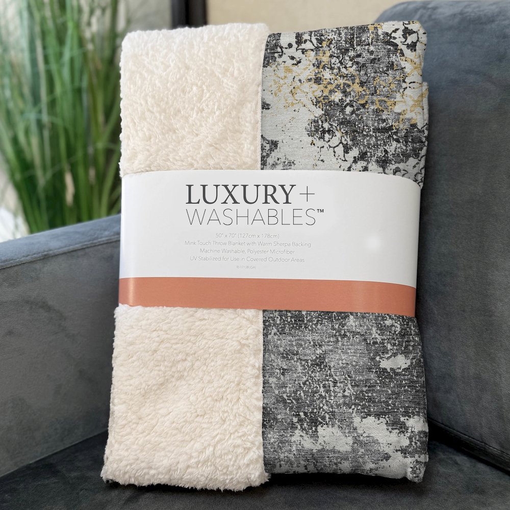 Premium Machine Washable ASB769 Charcoal 50" x 70" Sherpa Throw Blanket. Picture 3