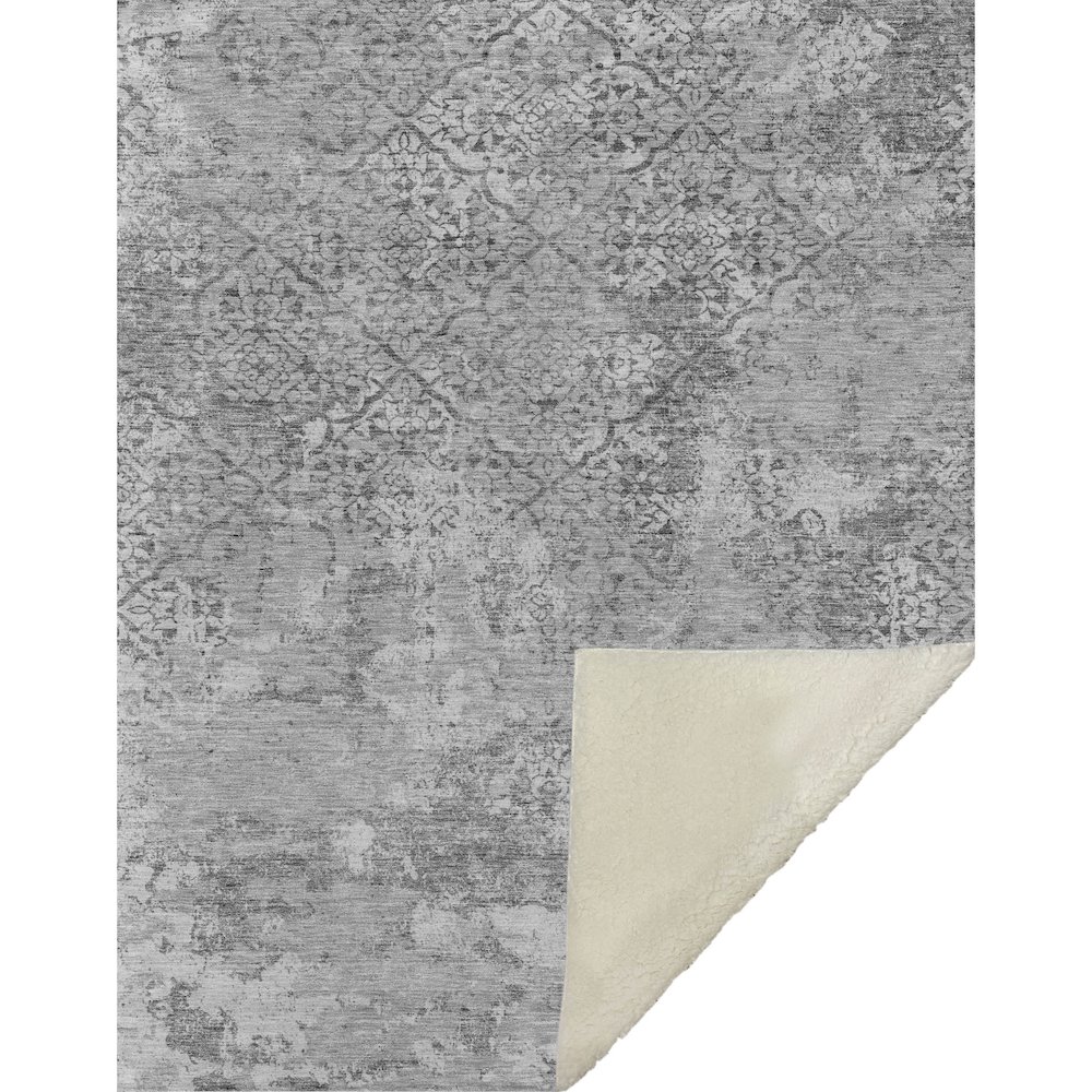 Premium Machine Washable ASB769 Gray 50" x 70" Sherpa Throw Blanket. Picture 1
