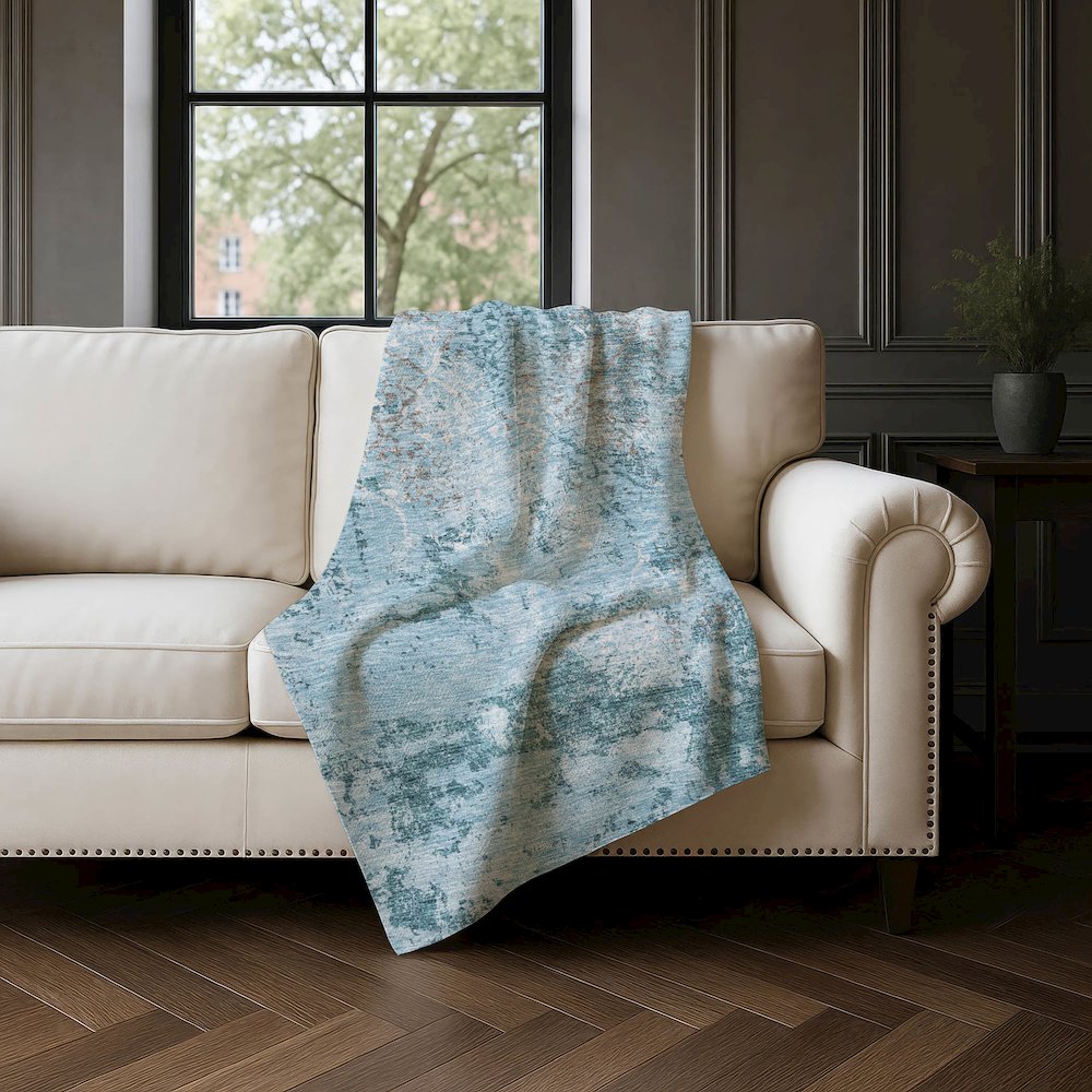 Premium Machine Washable ASB769 Teal 50" x 70" Sherpa Throw Blanket. Picture 4