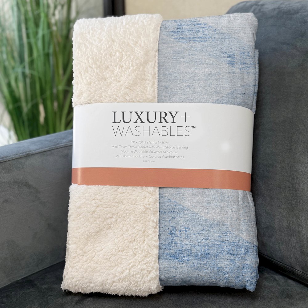 Premium Machine Washable ASB770 Denim 50" x 70" Sherpa Throw Blanket. Picture 3