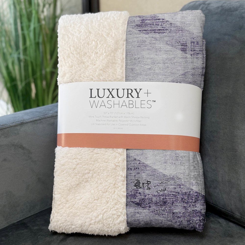 Premium Machine Washable ASB770 Purple 50" x 70" Sherpa Throw Blanket. Picture 3