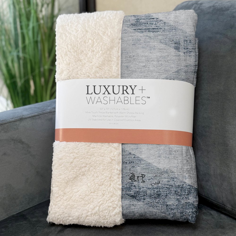 Premium Machine Washable ASB770 Sky 50" x 70" Sherpa Throw Blanket. Picture 3