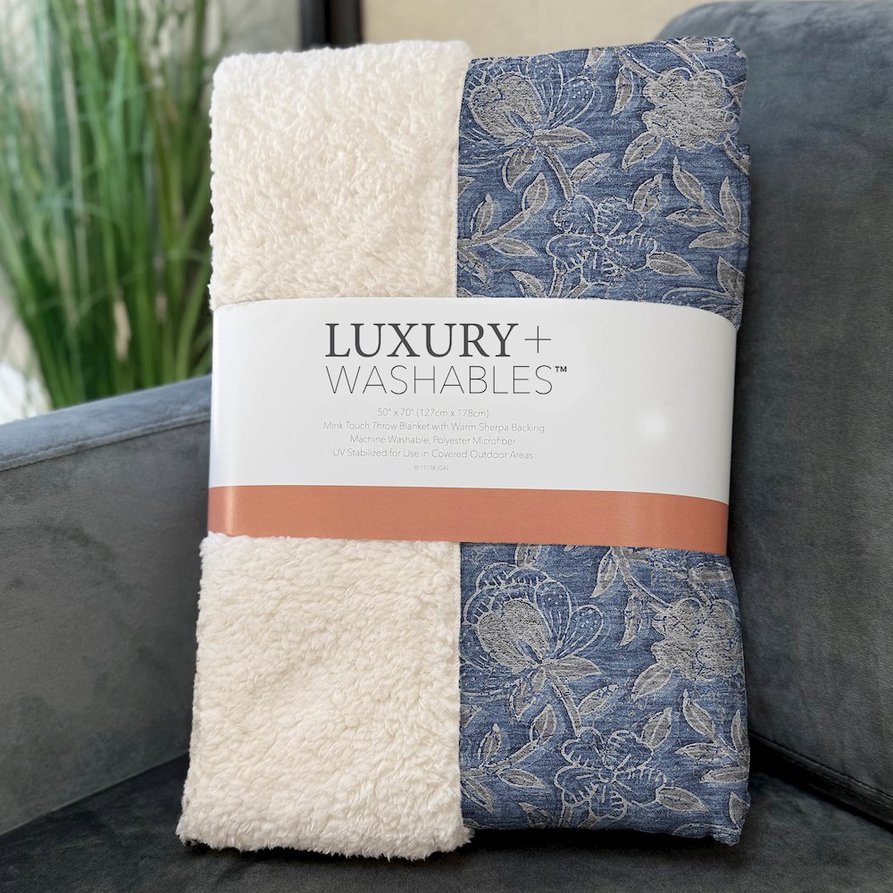 Premium Machine Washable ASB771 Denim 50" x 70" Sherpa Throw Blanket. Picture 3