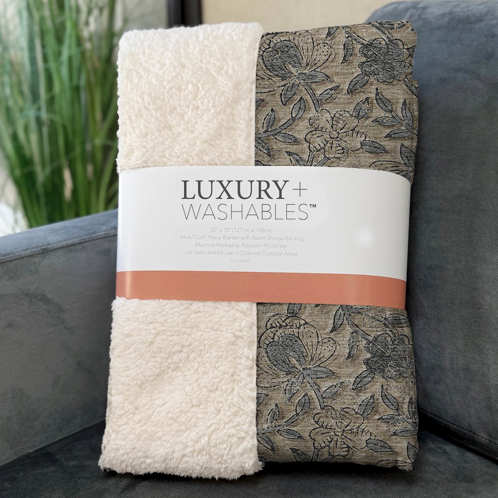Premium Machine Washable ASB771 Khaki 50" x 70" Sherpa Throw Blanket. Picture 3