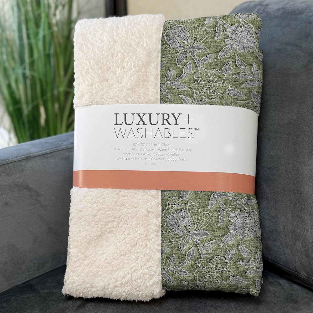 Premium Machine Washable ASB771 Olive 50" x 70" Sherpa Throw Blanket. Picture 3