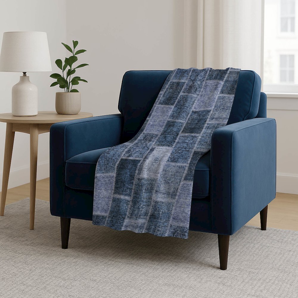 Premium Machine Washable ASB772 Blue 50" x 70" Sherpa Throw Blanket. Picture 5