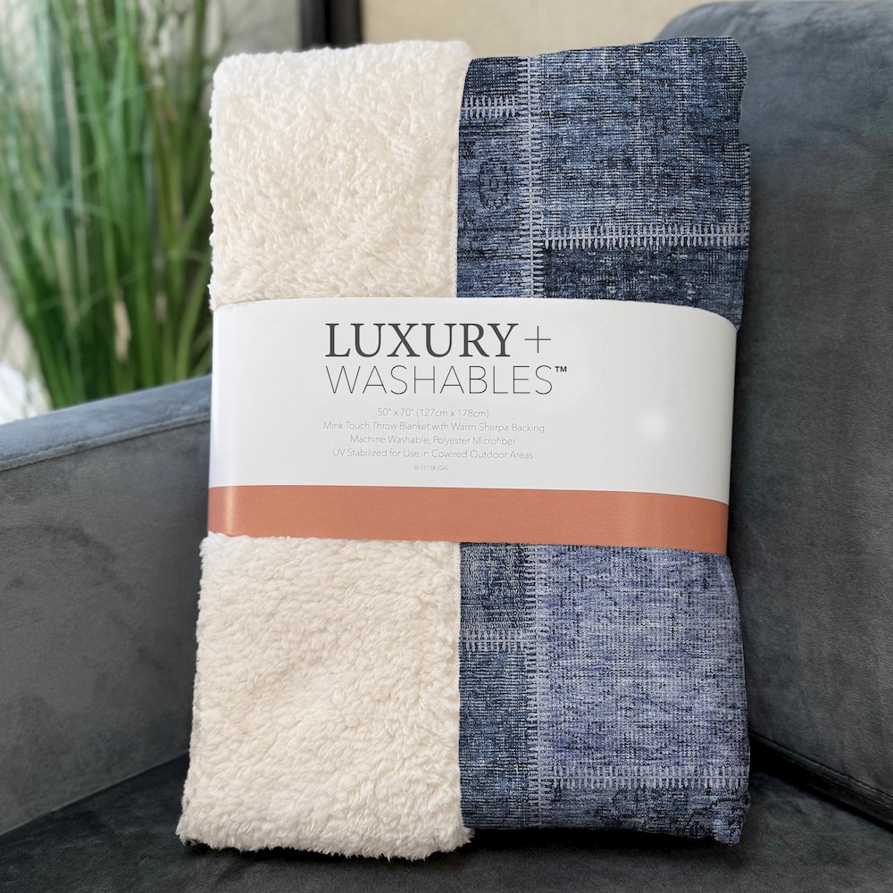 Premium Machine Washable ASB772 Blue 50" x 70" Sherpa Throw Blanket. Picture 3