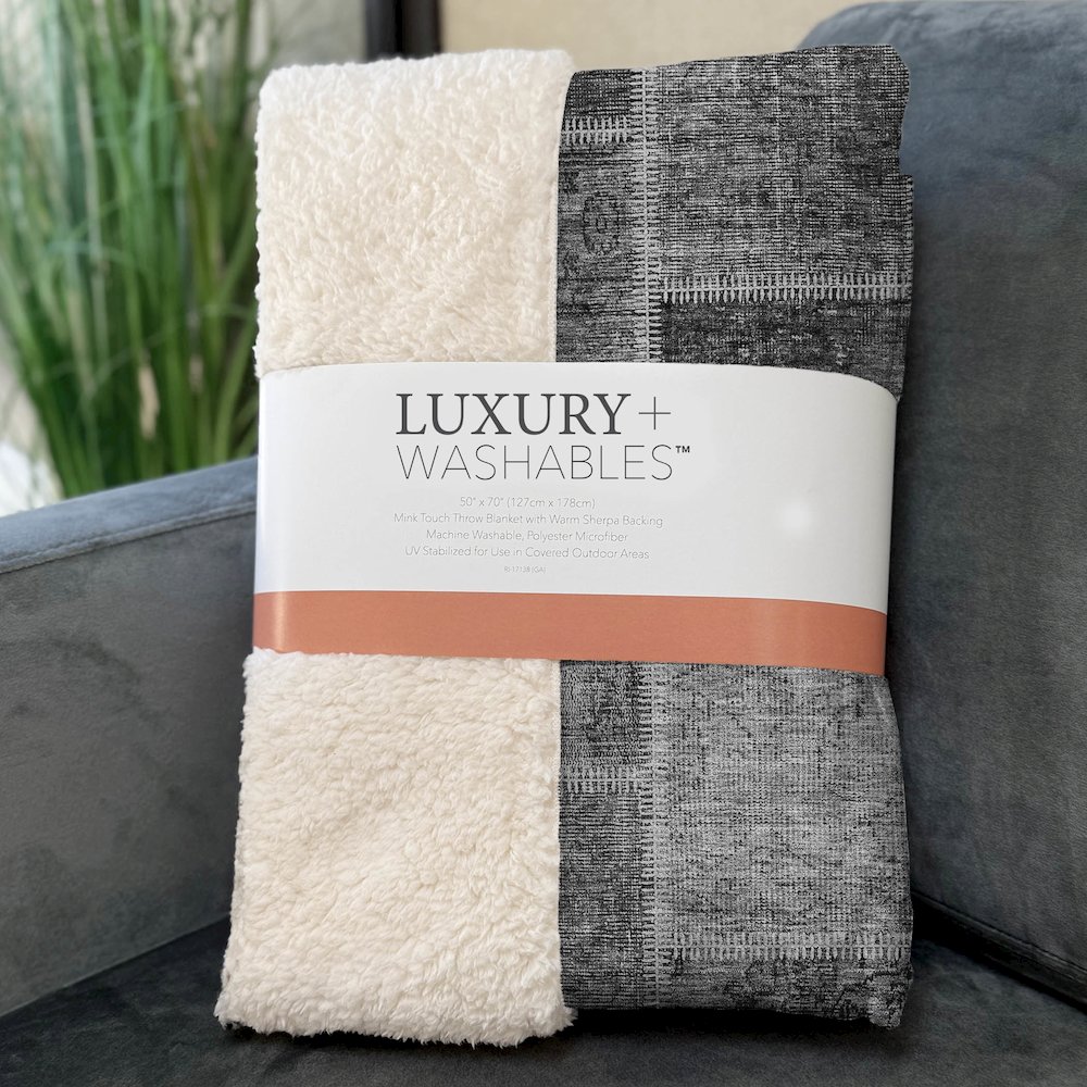 Premium Machine Washable ASB772 Gray 50" x 70" Sherpa Throw Blanket. Picture 3