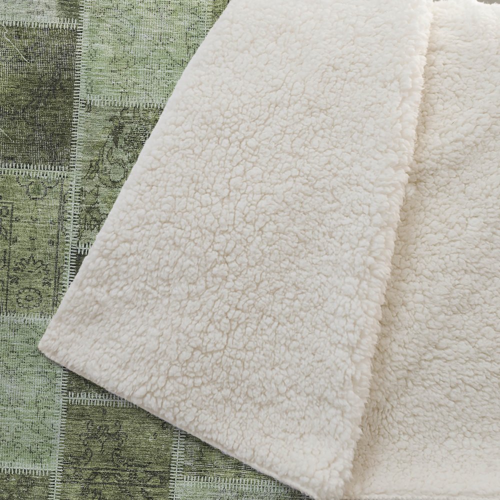 Premium Machine Washable ASB772 Olive 50" x 70" Sherpa Throw Blanket. Picture 2
