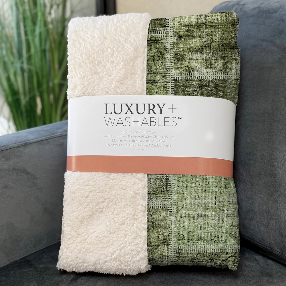 Premium Machine Washable ASB772 Olive 50" x 70" Sherpa Throw Blanket. Picture 3