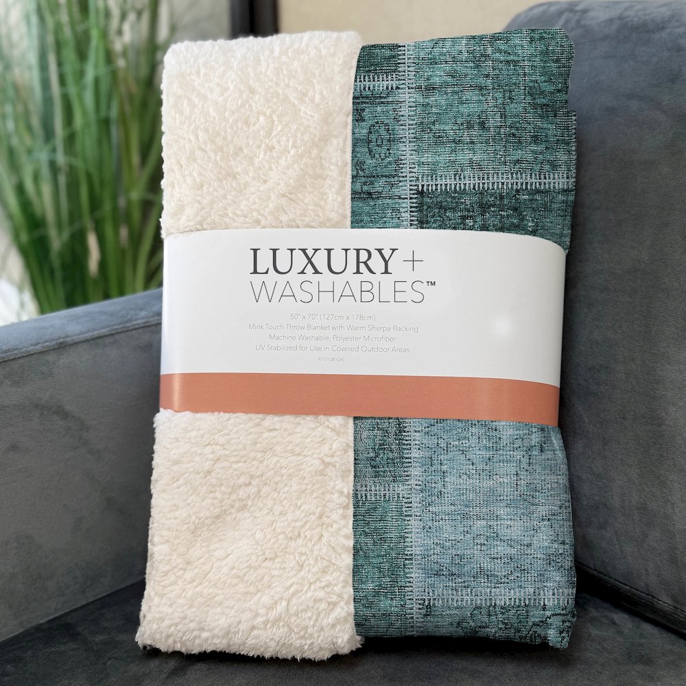Premium Machine Washable ASB772 Teal 50" x 70" Sherpa Throw Blanket. Picture 3