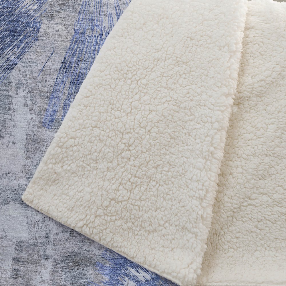 Premium Machine Washable ASB773 Blue 50" x 70" Sherpa Throw Blanket. Picture 2