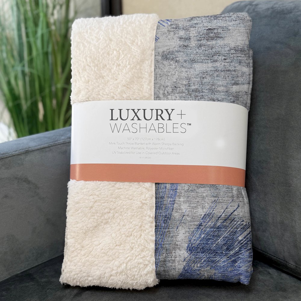 Premium Machine Washable ASB773 Blue 50" x 70" Sherpa Throw Blanket. Picture 3