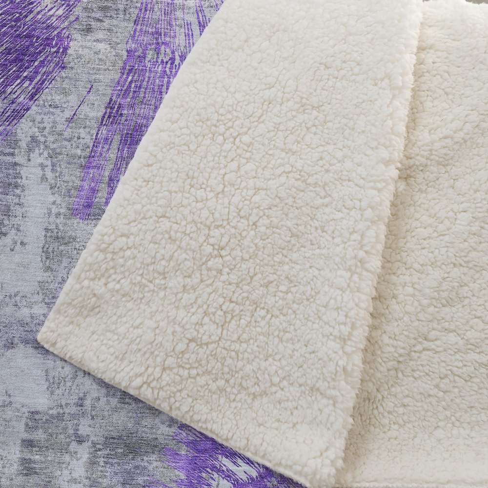 Premium Machine Washable ASB773 Purple 50" x 70" Sherpa Throw Blanket. Picture 2