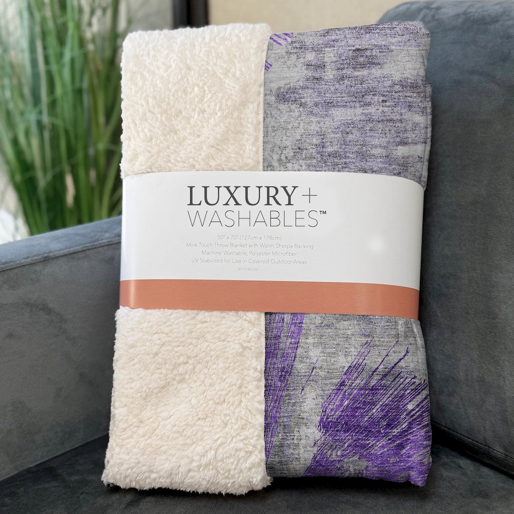 Premium Machine Washable ASB773 Purple 50" x 70" Sherpa Throw Blanket. Picture 3