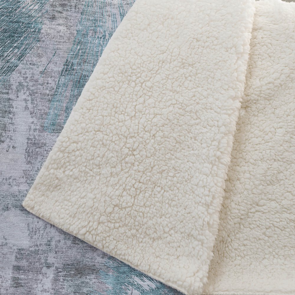 Premium Machine Washable ASB773 Teal 50" x 70" Sherpa Throw Blanket. Picture 2