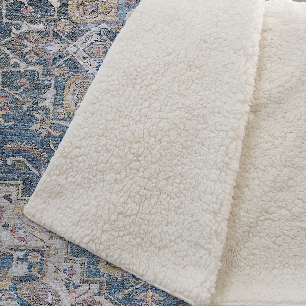 Premium Machine Washable ASB774 Blue 50" x 70" Sherpa Throw Blanket. Picture 2