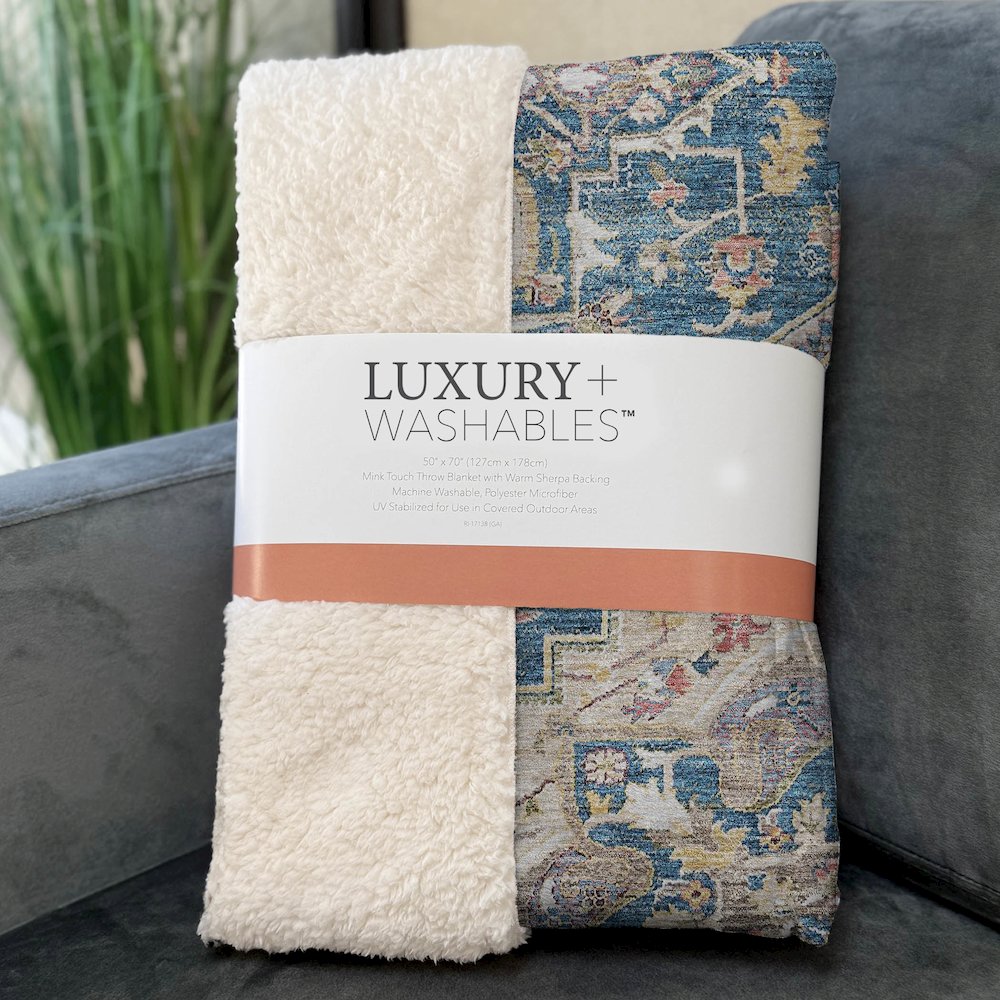 Premium Machine Washable ASB774 Blue 50" x 70" Sherpa Throw Blanket. Picture 3