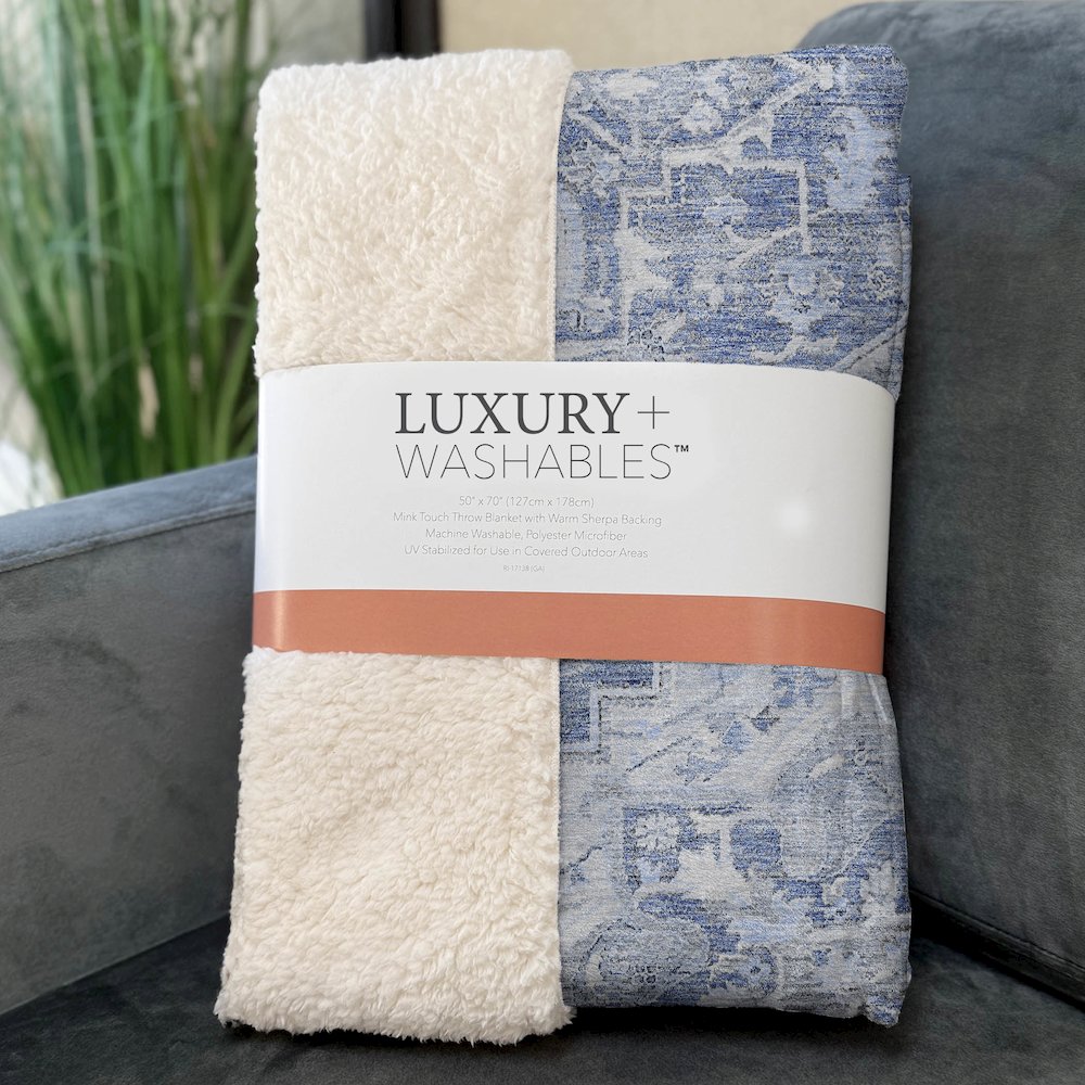 Premium Machine Washable ASB774 Denim 50" x 70" Sherpa Throw Blanket. Picture 3