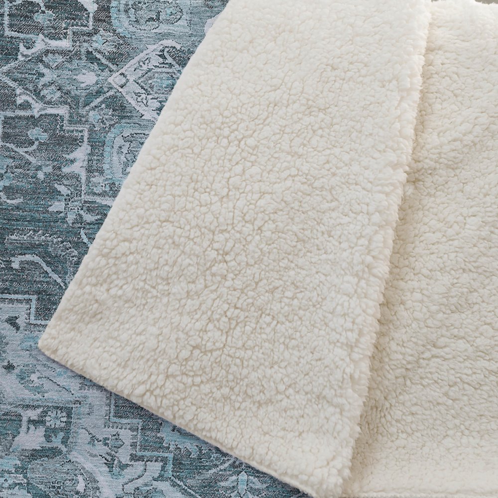 Premium Machine Washable ASB774 Teal 50" x 70" Sherpa Throw Blanket. Picture 2