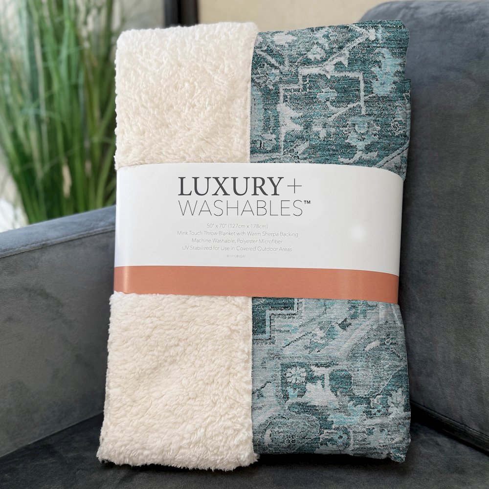 Premium Machine Washable ASB774 Teal 50" x 70" Sherpa Throw Blanket. Picture 3