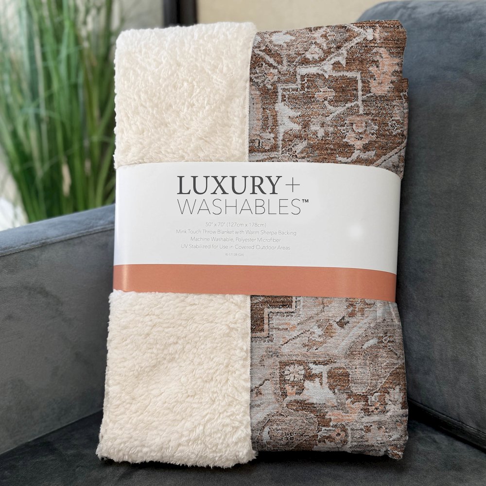 Premium Machine Washable ASB774 Terracotta 50" x 70" Sherpa Throw Blanket. Picture 3