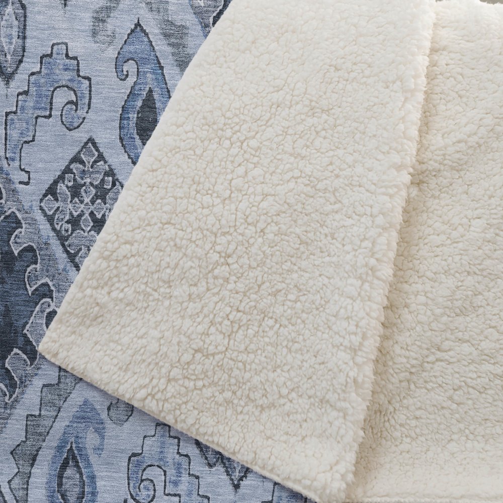 Premium Machine Washable ASB775 Blue 50" x 70" Sherpa Throw Blanket. Picture 2