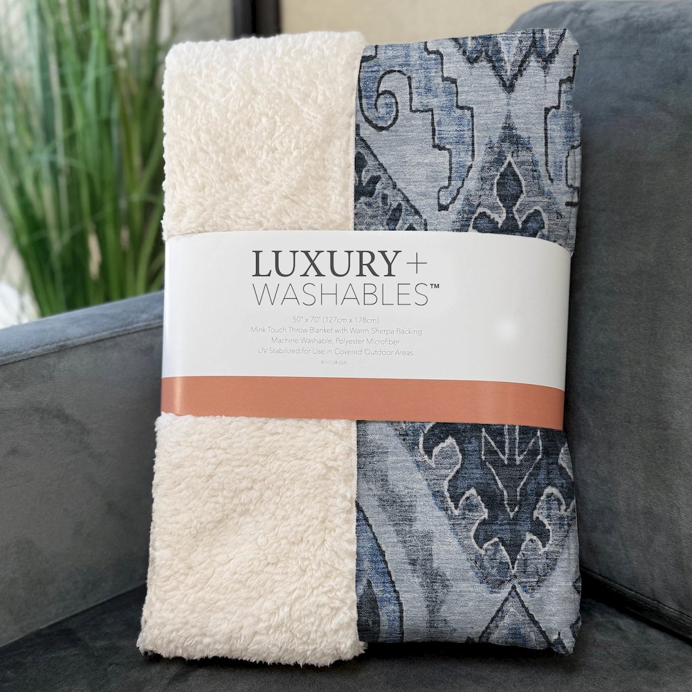 Premium Machine Washable ASB775 Blue 50" x 70" Sherpa Throw Blanket. Picture 3