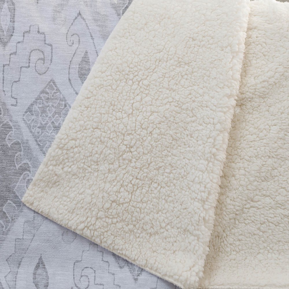 Premium Machine Washable ASB776 Silver 50" x 70" Sherpa Throw Blanket. Picture 2