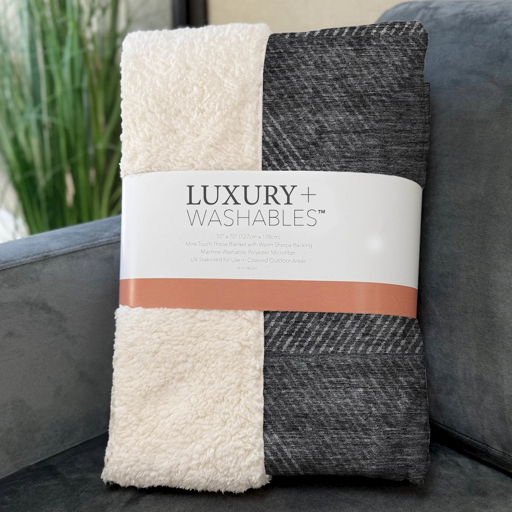 Premium Machine Washable ASB777 Charcoal 50" x 70" Sherpa Throw Blanket. Picture 3