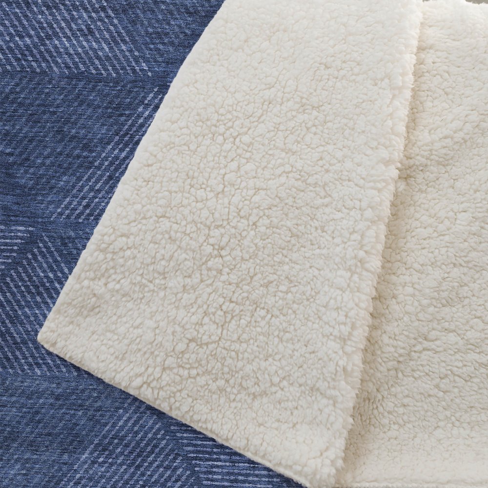 Premium Machine Washable ASB777 Navy 50" x 70" Sherpa Throw Blanket. Picture 2