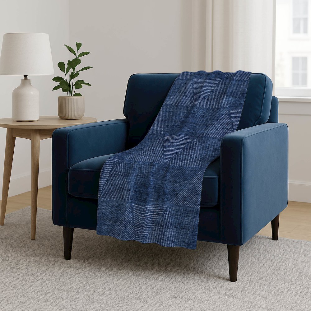 Premium Machine Washable ASB777 Navy 50" x 70" Sherpa Throw Blanket. Picture 5