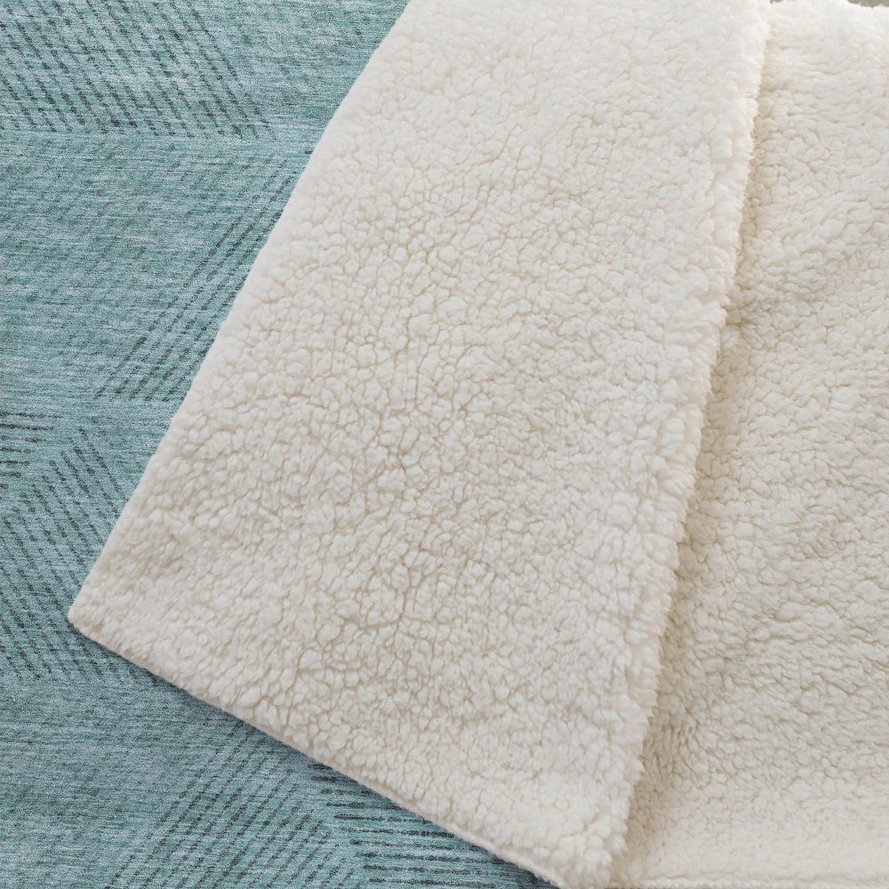 Premium Machine Washable ASB777 Teal 50" x 70" Sherpa Throw Blanket. Picture 2