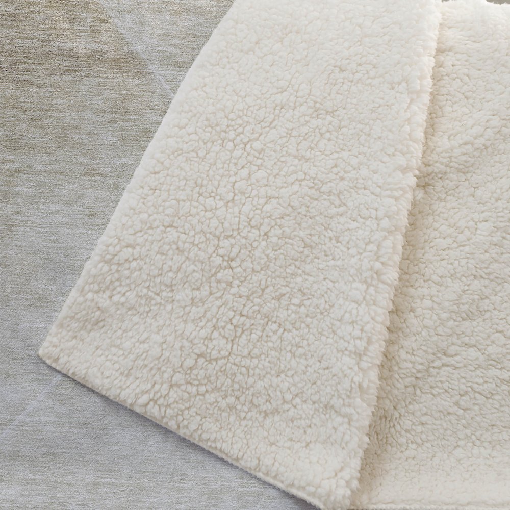 Premium Machine Washable ASB779 Beige 50" x 70" Sherpa Throw Blanket. Picture 2
