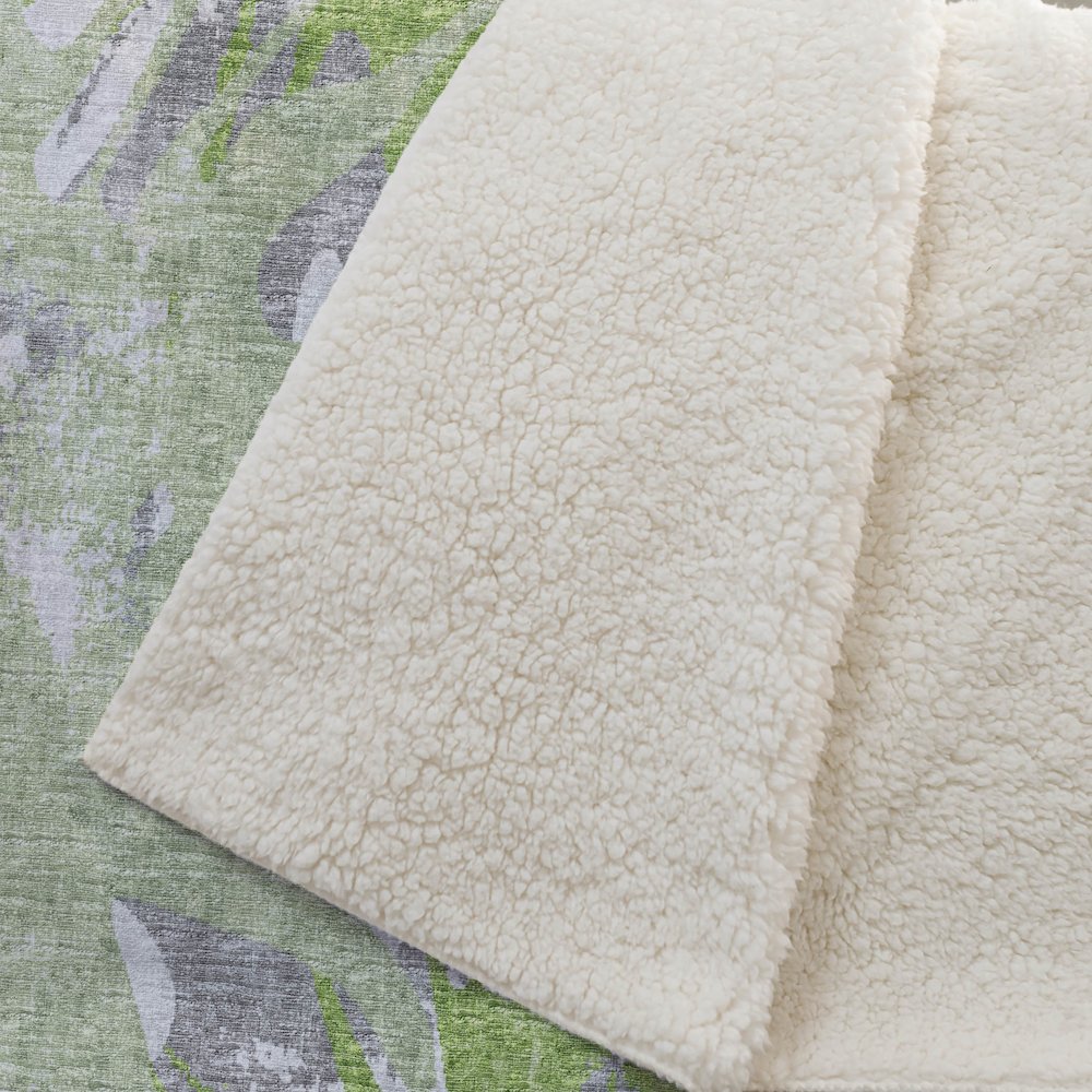 Premium Machine Washable ASB77 Green 50" x 70" Sherpa Throw Blanket. Picture 2