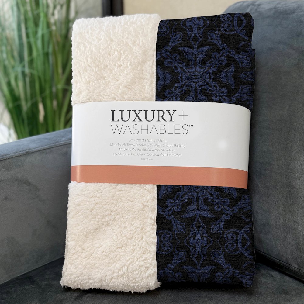 Premium Machine Washable ASB785 Blue 50" x 70" Sherpa Throw Blanket. Picture 3