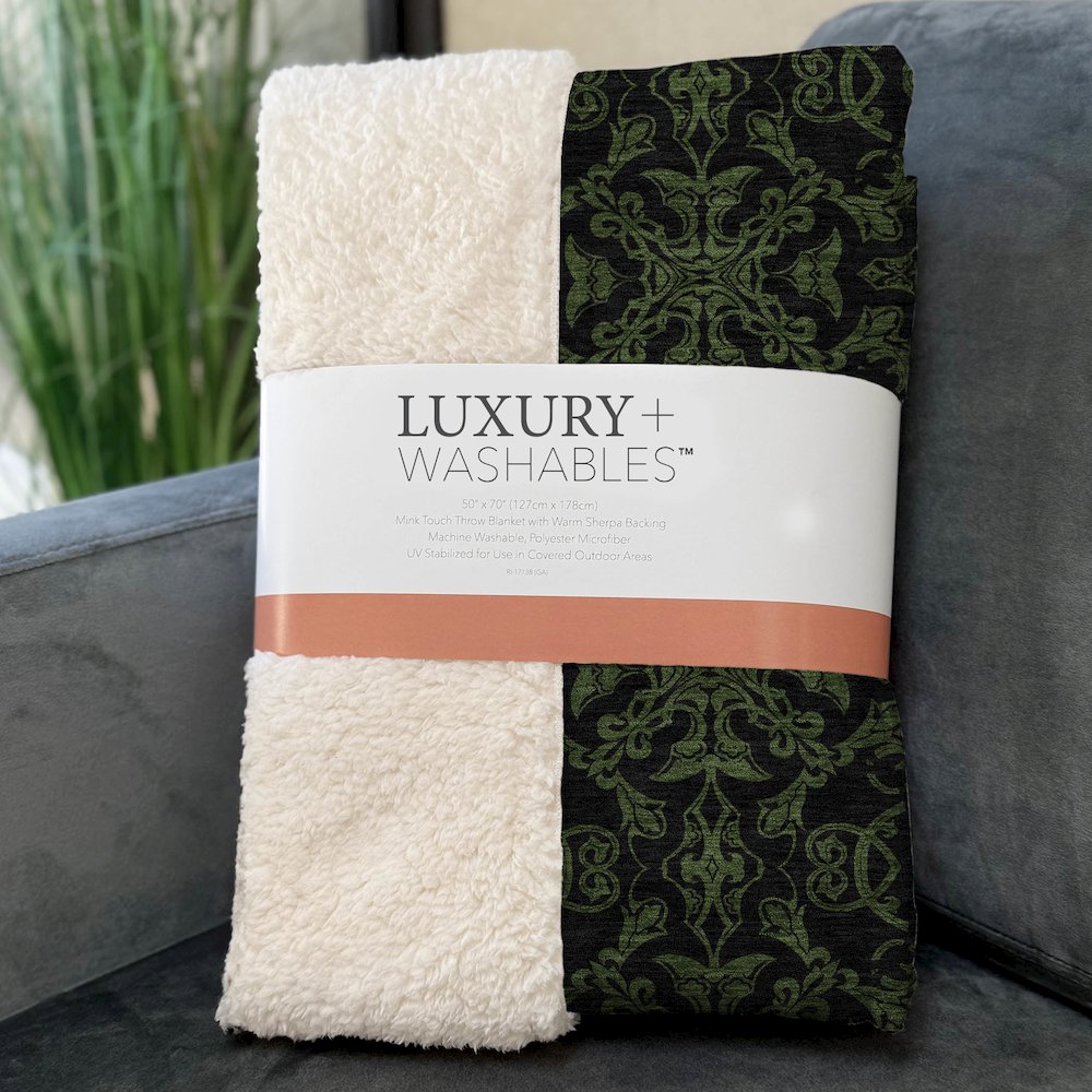 Premium Machine Washable ASB785 Olive 50" x 70" Sherpa Throw Blanket. Picture 3
