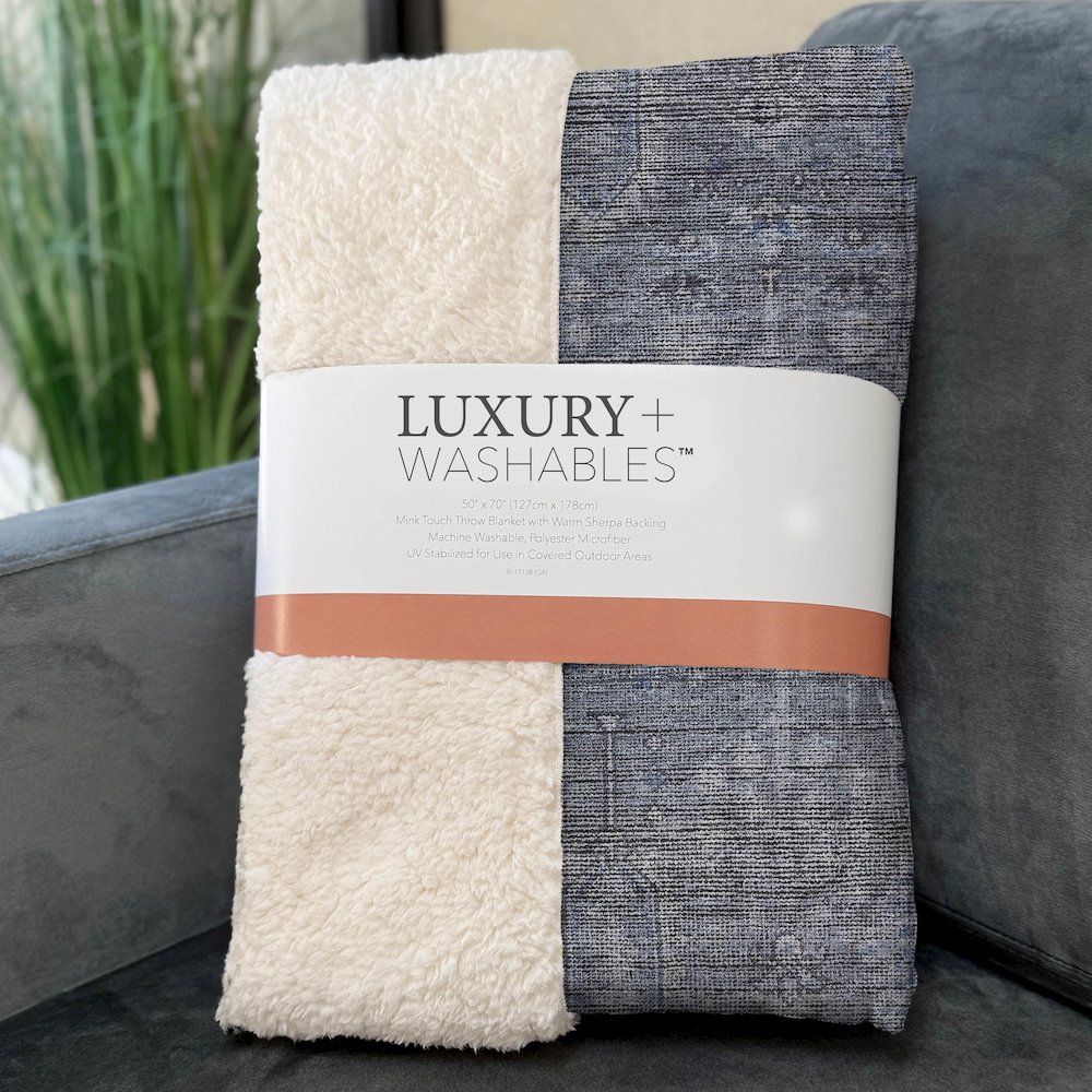 Premium Machine Washable ASB790 Blue 50" x 70" Sherpa Throw Blanket. Picture 3