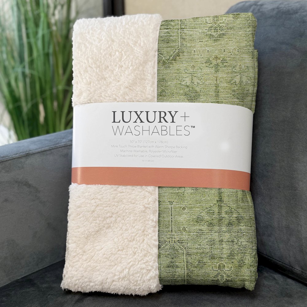 Premium Machine Washable ASB790 Sage 50" x 70" Sherpa Throw Blanket. Picture 3