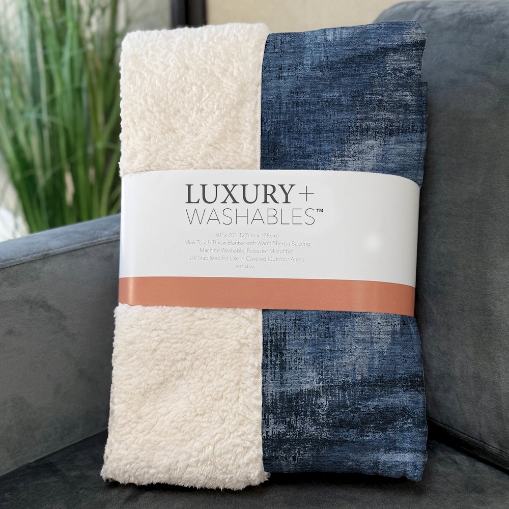 Premium Machine Washable ASB792 Blue 50" x 70" Sherpa Throw Blanket. Picture 3