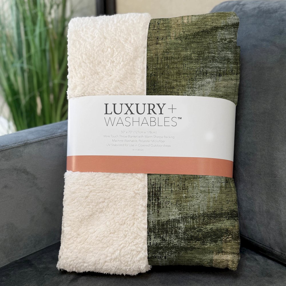 Premium Machine Washable ASB792 Olive 50" x 70" Sherpa Throw Blanket. Picture 3