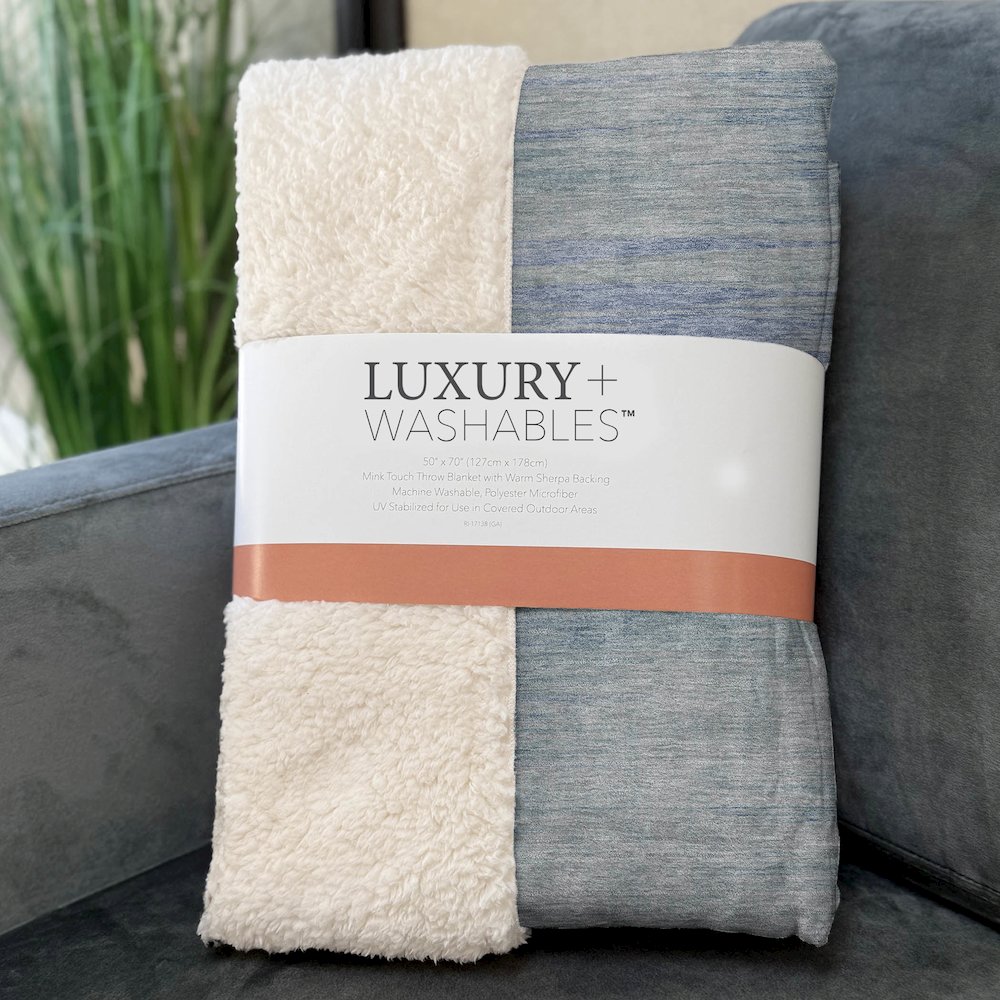 Premium Machine Washable ASB794 Denim 50" x 70" Sherpa Throw Blanket. Picture 3