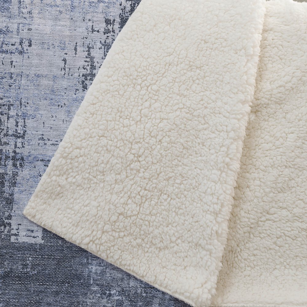 Premium Machine Washable ASB796 Navy 50" x 70" Sherpa Throw Blanket. Picture 2