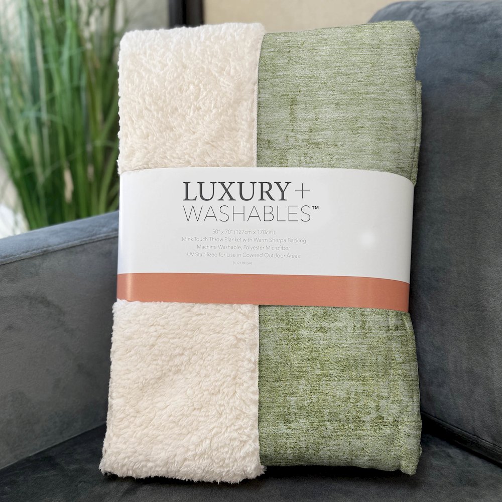 Premium Machine Washable ASB796 Sage 50" x 70" Sherpa Throw Blanket. Picture 3