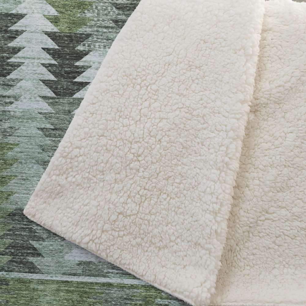 Premium Machine Washable ASB798 Olive 50" x 70" Sherpa Throw Blanket. Picture 2