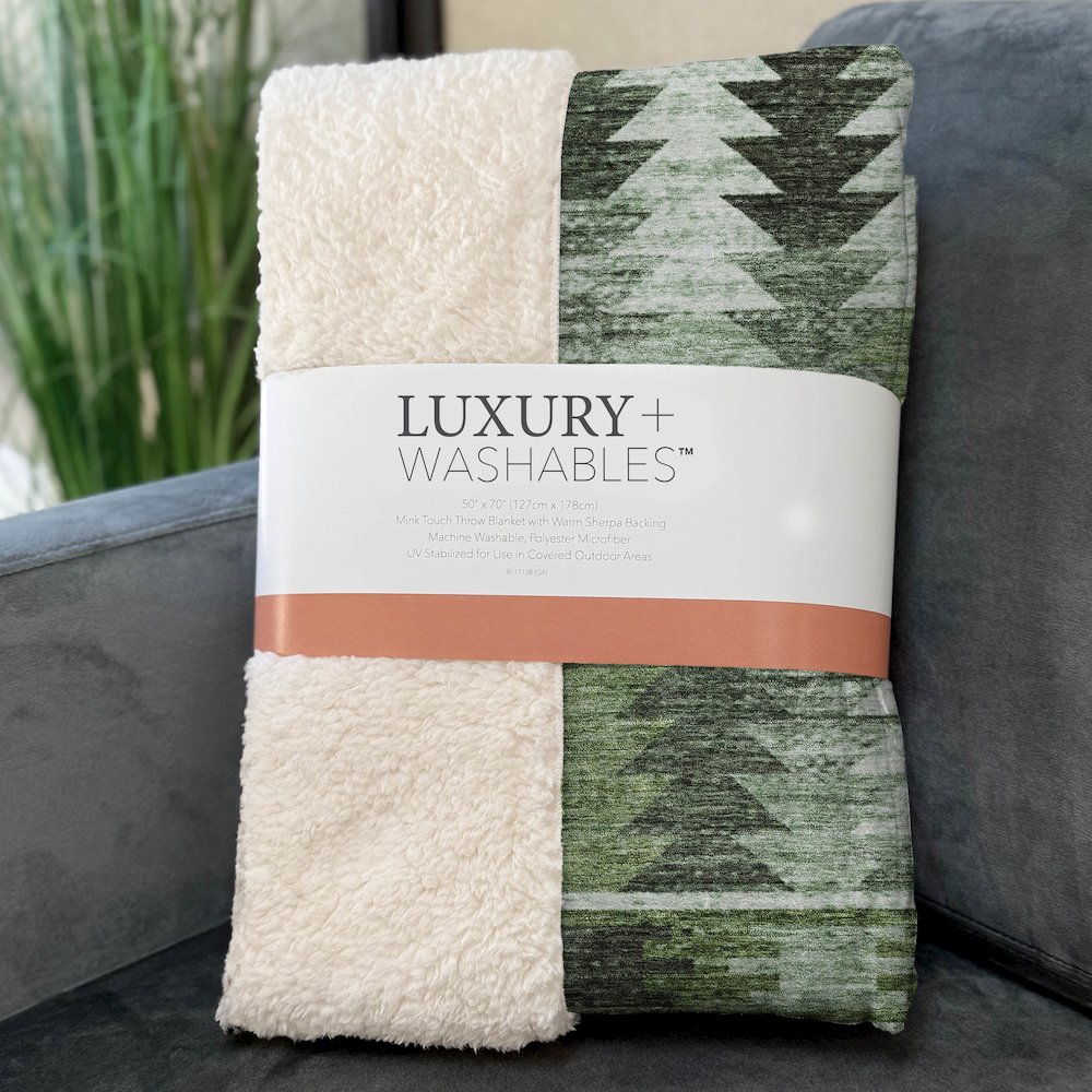 Premium Machine Washable ASB798 Olive 50" x 70" Sherpa Throw Blanket. Picture 3
